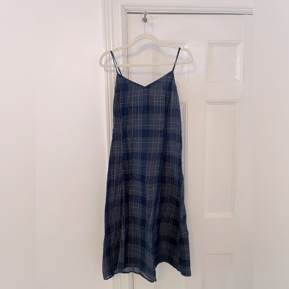 Old Navy Navy Plaid Midi Dress Spaghetti Strap Size M